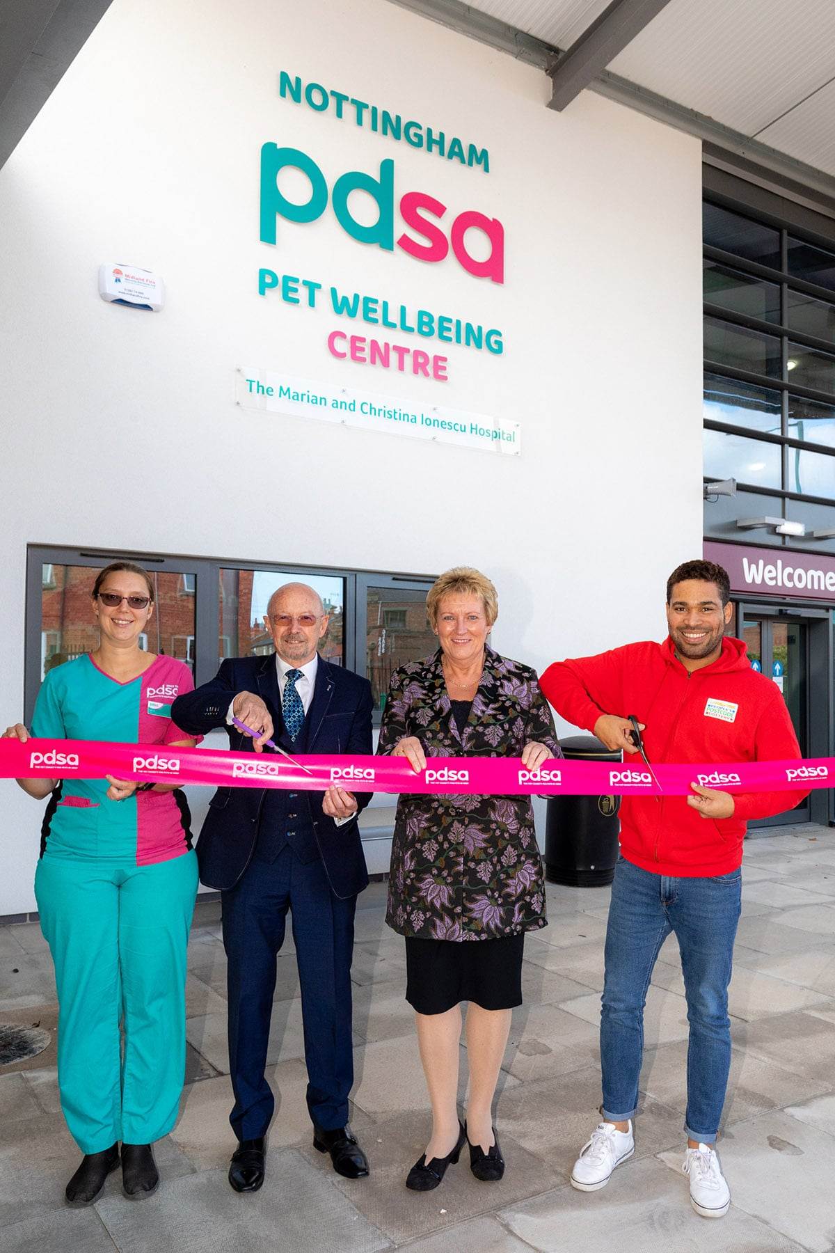 Cutting the ribbon to open new P.d.s.a pet wellbeing Centre 