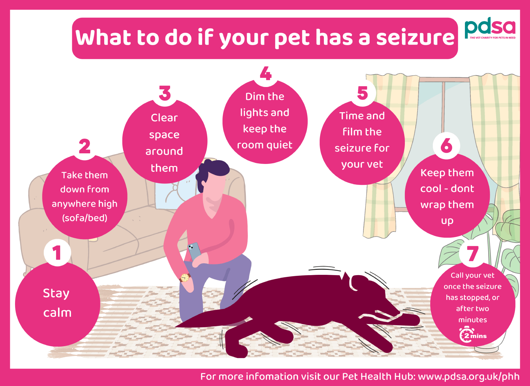 An infographic showing what to do if your pet has a seizure