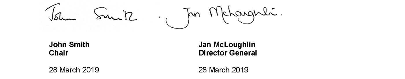 John Smith, Chair, and Jan McLoughlin, Director General, signatures
