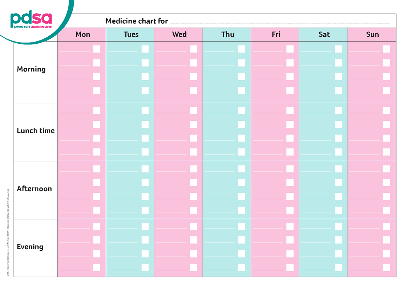 Pet Medication Chart